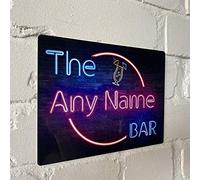 Personalised Bar Sign - Neon effect Printed Metal Sign wall art A4 Bar Add Name