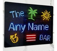 Personalised Bar Sign - Neon effect Printed Metal Sign wall art Tropical A5 Bar Add Name