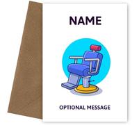 Personalised Barbers Shop Chair Birthday Card for Him, Boys. Perfect for a Son, Grandson, Dad, Husband or Nephew on his birthday, Christmas. Hairdresser Card