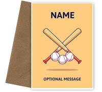 Personalised BASEBALL Birthday Card for Boys. Perfect for a Son, Grandson or Nephew on his birthday, Christmas. Sport Greetings Card for him