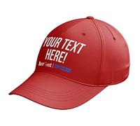 Personalised Baseball Cap with Any Text Font Print Colour Summer Hat Mens Womens Kids, One Size, Red