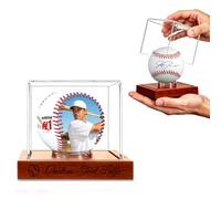Personalised Baseball Display Case Acrylic Holder Custom Wooden Base Box | Customized Engraved Icon Text Baseballs Cases for Signed Balls Small Figures Coach Ball Fans Dad Kid
