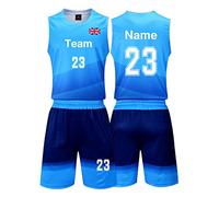 Personalised Basketball Jerseys Set for Men Women Kids-Customised Basketball Tops and Shorts-Custom Basketball Kit with Your Name Number Team and Logo (Blue)