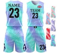 Personalised Basketball Kit for Men Women Kids - Custom Basketball Jersey Set with Your Name Number Team and Logo - Customised Basketball Tops and Shorts Purple Green