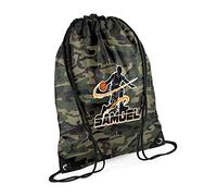 Personalised Basketball Player ANY NAME Sports Lover Gift for Men, Boy, Friend, Birthday present Drawstring Bag, PE Gym Kit Swimming, Sport Rucksack. (Jungle Camo)