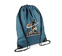 Personalised Basketball Player ANY NAME Sports Lover Gift for Men, Boy, Friend, Birthday present Drawstring Bag, PE Gym Kit Swimming, Sport Rucksack. (Airforce Blue)
