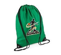 Personalised Basketball Player ANY NAME Sports Lover Gift for Men, Boy, Friend, Birthday present Drawstring Bag, PE Gym Kit Swimming, Sport Rucksack. (Kelly Green)