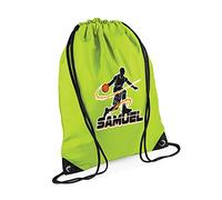 Personalised Basketball Player ANY NAME Sports Lover Gift for Men, Boy, Friend, Birthday present Drawstring Bag, PE Gym Kit Swimming, Sport Rucksack. (Lime Green)