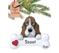 Personalised Basset Hound Dog Bone Ornament 2025 - Fast & Free 24h Customisation - Pet Christmas Ornaments for Tree - Custom Gift Wrapped Xmas Keepsake for Dog-Lovers