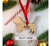 Personalised Basset Hound Wooden Dog Decoration - Sustainable Oak Tree Bauble