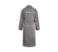 Personalised Bathrobe for Men - Embroided Towelling Bathrobe Personalised with Name or Text, Made Out of The Softest Terry Towelling for Extra Comfort (UK, Alpha, S, M, Regular, Regular, Grey)