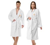 Personalised Bathrobe for Men & Women - 2 Pack Custom Embroidered Crown Dressing Gown - Luxury Towelling Bathrobe with Pocket and Collar - Spa and Shower Robe - Gift for His and Hers - White L/XL