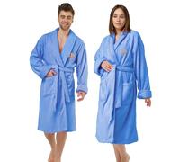 Personalised Bathrobe for Men & Women - 2 Pack Custom Embroidered Crown Dressing Gown - Luxury Towelling Bathrobe with Pocket & Collar - Spa & Shower Robe - Gift for His & Hers - Light Blue L/XL