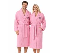 Personalised Bathrobe for Men & Women - 2 Pack Custom Embroidered Crown Dressing Gown - Luxury Towelling Bathrobe with Pocket and Collar - Spa and Shower Robe - Gift for His and Hers - Pink L/XL
