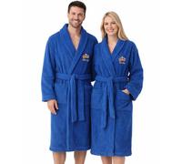 Personalised Bathrobe for Men & Women - 2 Pack Custom Embroidered Crown Dressing Gown - Luxury Towelling Bathrobe with Pocket & Collar - Spa and Shower Robe - Gift for His & Hers - Royal Blue L/XL