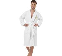 Personalised Bathrobe for Men & Women - Custom Embroidered Crown Dressing Gown - Luxury Towelling Bathrobe with Pocket and Collar - Spa and Shower Robe - Gift for His and Hers - White S/M