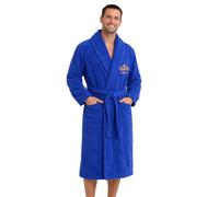 Personalised Bathrobe for Men & Women - Custom Embroidered Crown Dressing Gown - Luxury Towelling Bathrobe with Pocket and Collar - Spa and Shower Robe - Gift for His and Hers - Royal Blue S/M