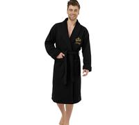 Personalised Bathrobe for Men & Women - Custom Embroidered Crown Dressing Gown - Luxury Towelling Bathrobe with Pocket and Collar - Spa and Shower Robe - Gift for His and Hers - Black S/M