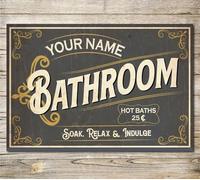 PERSONALISED Bathroom Metal Wall Sign Door Vintage Shower Room Decor Plaque