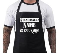 Personalised BBQ Aprons for Men, Funny Cooking BBQ Apron - Cotton, Adjustable with 2 Pockets, Birthday, Christmas, Cooking Gifts for Dad, Husband, Him Chef - Stand Back - Black
