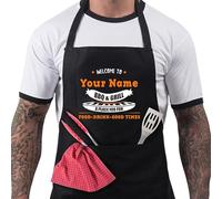 Personalised BBQ Aprons for Men, Funny Cooking BBQ Apron - Cotton, Adjustable with 2 Pockets, Birthday, Christmas, Cooking Gifts for Dad, Husband, Him Chef - Welcome - Black