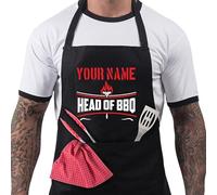 Personalised BBQ Aprons for Men, Funny Cooking BBQ Apron - Cotton, Adjustable with 2 Pockets, Birthday, Christmas, Cooking Gifts for Dad, Husband, Him Chef - Head of - Black