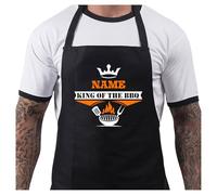 Personalised BBQ Aprons for Men, Funny Cooking BBQ Apron - Cotton, Adjustable with 2 Pockets, Birthday, Christmas, Cooking Gifts for Dad, Husband, Him Chef - King of - Black