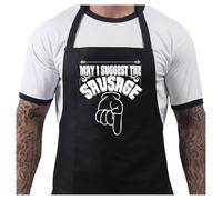 Personalised BBQ Aprons for Men, Funny Cooking BBQ Apron in Black Cotton, Adjustable with 2 Pockets, Birthday, Christmas, Cooking Gift for Dad, Chef, Husband, Him - May I Suggest - Black