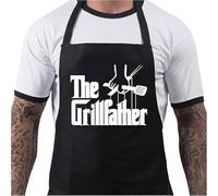 Personalised BBQ Aprons for Men, Funny Cooking BBQ Apron in Black Cotton, Adjustable with 2 Pockets, Birthday, Christmas, Cooking Gifts for Dad, Chef, Husband, Him - Grillfather - Black
