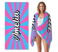 Personalised Beach Towels for Adult Kids Large Microfiber Custom Beach Towel With Name Striped Ray Quick Dry Absorbent Swim Towel for Adult Mother's Day Birthday Summer Holiday Vacation