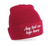 Personalised Beanie - Any Text, Any Image or Logo Patch Beanie - Custom Men’s Skullies & Wooly Hats with Adjustable Fit | Perfect for Winter Wear | Unisex Gift (Red)