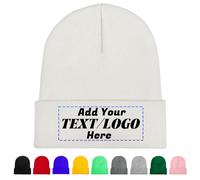 Personalised Beanie Hat, Custom Beanie with Text Logo Image, Custom Men's Skullies & Beanies, Skull Cap Winter Warm Hat for Men (UK, Alpha, One Size, White)