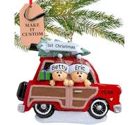 Personalised Bear Couple Ornament 2025 - Fast & Free 24h Customisation - Car Christmas Ornaments for Tree - Custom Gift Wrapped Bears in Red SUV Keepsake for Two Persons