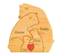 Personalised Bear Family Puzzle - Custom Wooden Animal Figurine Gift for Mum, Dad & Kids - Engraved Names - Handmade Keepsake Ornament - 2 to 6 Bears