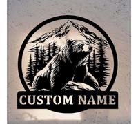 Personalised Bear Metal Sign Bear Cabin Sign Bear Name Sign Bear Cabin Decor Bear Wall Art Wilderness Bear Mountain Decor Hunter Gift Wildlife Lodge Plaque Rustic Bear Ornament