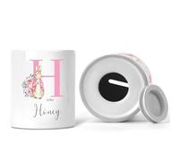 Personalised Beatrix Rabbit Money Box Name Customised Peter Piggy Bank Christening Birth New Baby Birthday Christmas Baby Shower Custom Savings Jar Girl Child Babies Nursery Décor Bunny Ceramic - Pink