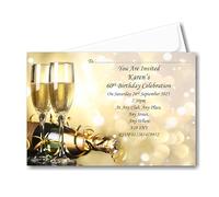 Personalised Beautiful Ladies Mens Birthday Party Invitations Invites ANY AGE Can write Guests Names On Them With Envelopes 16th 18th 21st 30th 40th 50th 60th 70th 80th Ref B74 (80 Invites)