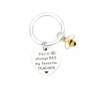 Personalised Bee Keychain with Thank You Teacher Pendant, Unique and Funny Gifts for Women, Mum, Sister, Daughter, Good Friend, Auntie, Perfect Birthday, Graduation and Sentimental Keepsake