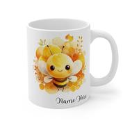 Personalised Bee Mug with Name, Cute Honey Bee Design Custom Mug, Gift for Her, Birthday Gift, Girlfriend, Wife, Bumblebee Lovers, 11oz Ceramic Coffee Cup (White 11oz, Mug)