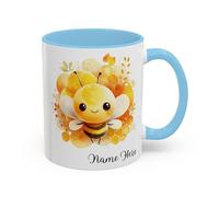 Personalised Bee Mug with Name, Cute Honey Bee Design Custom Mug, Gift for Her, Birthday Gift, Girlfriend, Wife, Bumblebee Lovers, 11oz Ceramic Coffee Cup (Light Blue 11oz, Mug)