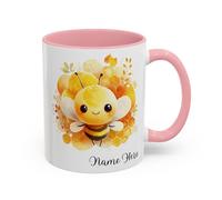 Personalised Bee Mug with Name, Cute Honey Bee Design Custom Mug, Gift for Her, Birthday Gift, Girlfriend, Wife, Bumblebee Lovers, 11oz Ceramic Coffee Cup (Pink 11oz, Mug)
