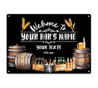 Personalised Beer Barrell Metal Sign Est Custom Year Pub Garden Plaque, Large, White