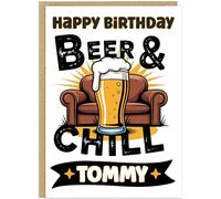 Personalised Beer Birthday Cards for Men Dad Brother Grandad - Custom Own Name Funny Designs Beer & Chill Adulting is Hard Calling Cheers A5 Happy Birthday Cards (Beer & Chill)