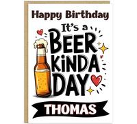 Personalised Beer Birthday Cards for Men Dad Brother Grandad - Custom Own Name Funny Designs Beer & Chill Adulting is Hard Calling Cheers A5 Happy Birthday Cards (Beer Kinda Day)