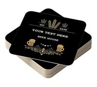 Personalised Beer Mats Pack of 24 - Absorbent Recyclable Cardboard Drink Mat Coasters 95mm x 95mm x 1mm Square - Accessories for Home Bars Pubs - CO-CARD-DI047-24 - ADD Your Text