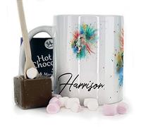 Personalised Belgium Milk Chocolate/Hot Chocolate Stirrer Marshmallow Gift Set, Custom Name (11oz) Thank You, Love You, Best Father, Happy Birthday Mug with Multicolour Lion Design