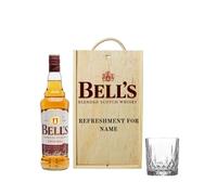 Personalised Bells Blended Scotch Whisky Gift Set In Wooden Box With Glass - 40% ABV (70cl)