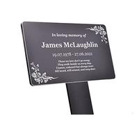 Personalised Bereavement Gifts. Memorial Plaque, Gardens Ground Stake Or Grave Ornaments - Acrylic, Waterproof and Hard Wearing. LARGE SIZE Black & White - various border designs