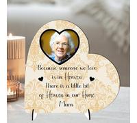 Personalised Bereavement Photo Plaque, Custom Memorial, Available in MDF or Acrylic, Heartfelt Heaven Quote, (Mdf Wood 18.5cm x 19cm, Gold)