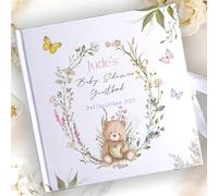 Personalised Bespoke Custom Name Baby Shower Cute Brown Bear Floral Wreath Theme Hard Cover Guestbook Notepad Scrapbook Planner Personalized Quality Album Book Easter Gender Reveal Gift